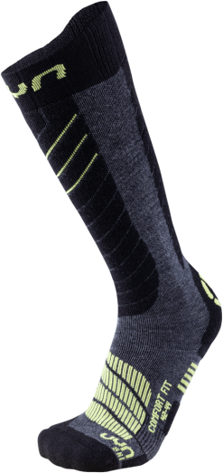 Ski Socks UYN Ski Comfort Fit Men Medium Grey/Melange/Green Lime - 2021/22