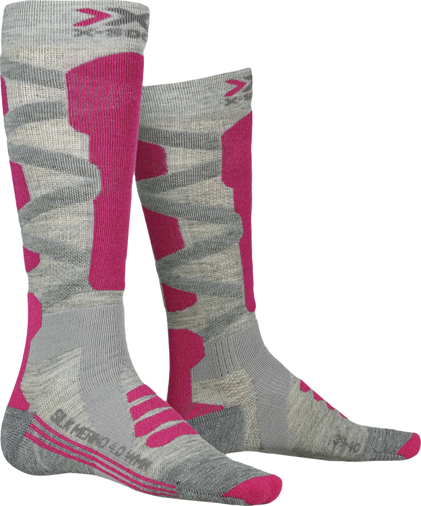 XSocks Ski Socks X-SOCKS SKI SILK MERINO 4.0 WOMEN GREY MELANGE/PINK - 2021/22