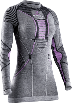 XBIONIC Thermal Underwear X-BIONIC Apani 4.0 Merino Shirt Round Neck LG SL Women Black/Grey/Magnolia - 2022/23